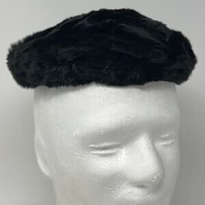 Vintage Saks Fifth Avenue Black Faux Fur Pillbox Hat Millinery Salon Combs OSFA